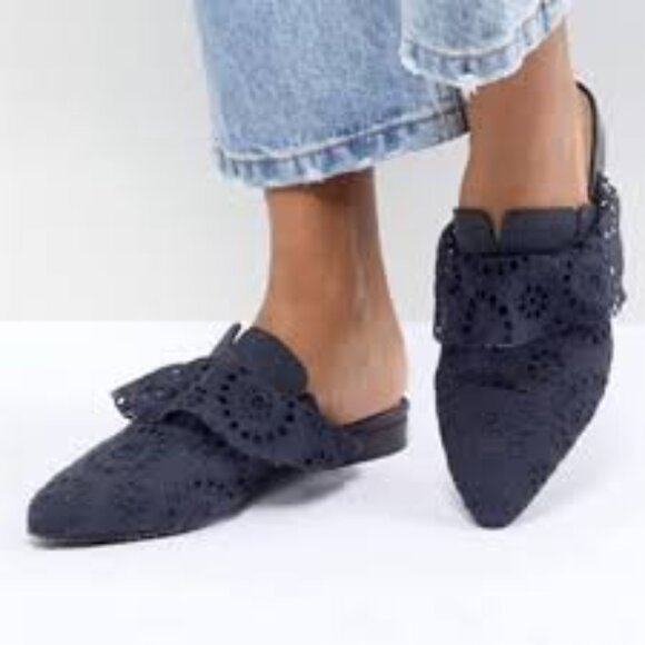 Free People Floral Lace Eyelet Slides Mule With Ruffle Size 7 - Picture 2 of 9